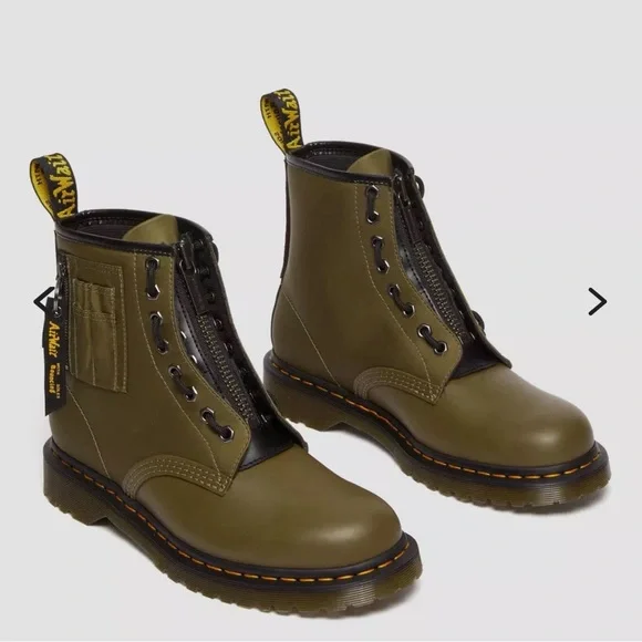 1460 Ben Alpha Industries Nylon/Leather Olive Lace Up Boots - Picture 2 of 12